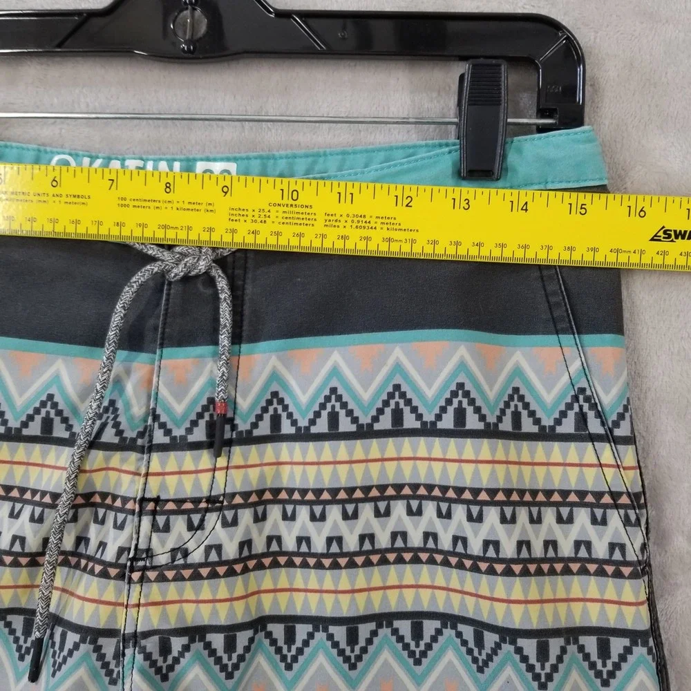 Vtg Katin Surf Trunks Men 30 Gray Geometric Print‎ Swim Board Shorts Drawstring